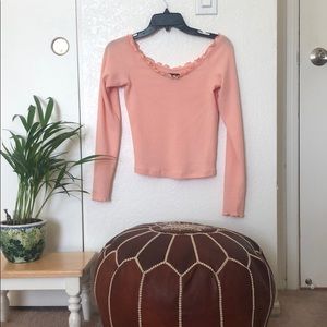 Ribbed sweater slightly off the shoulder